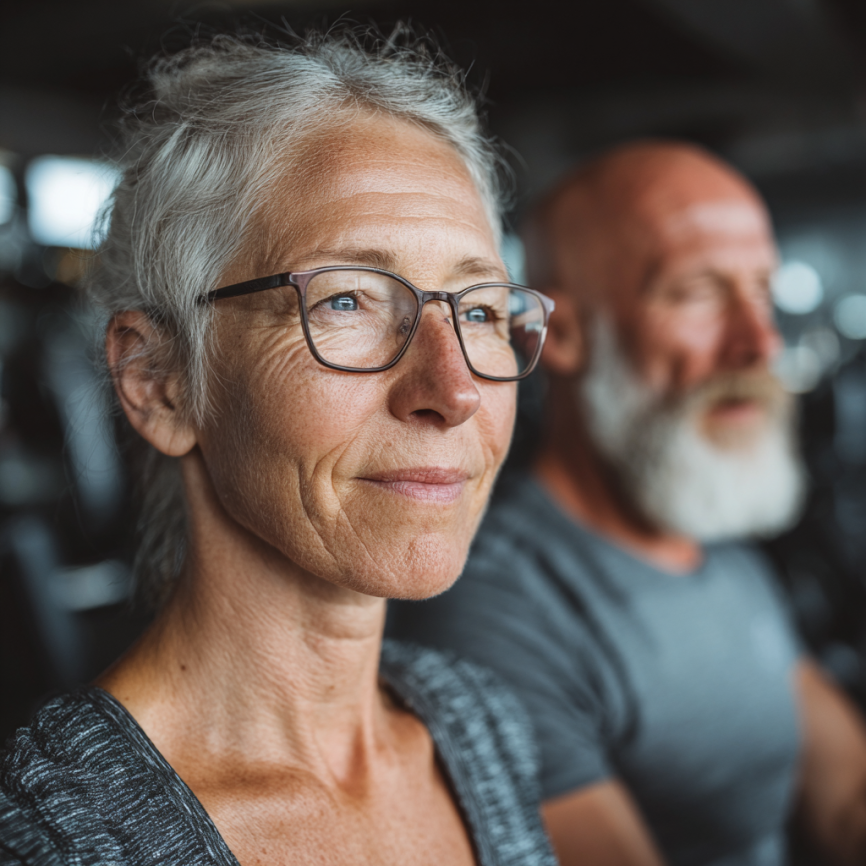 Активні літні люди на заняттях фітнесом